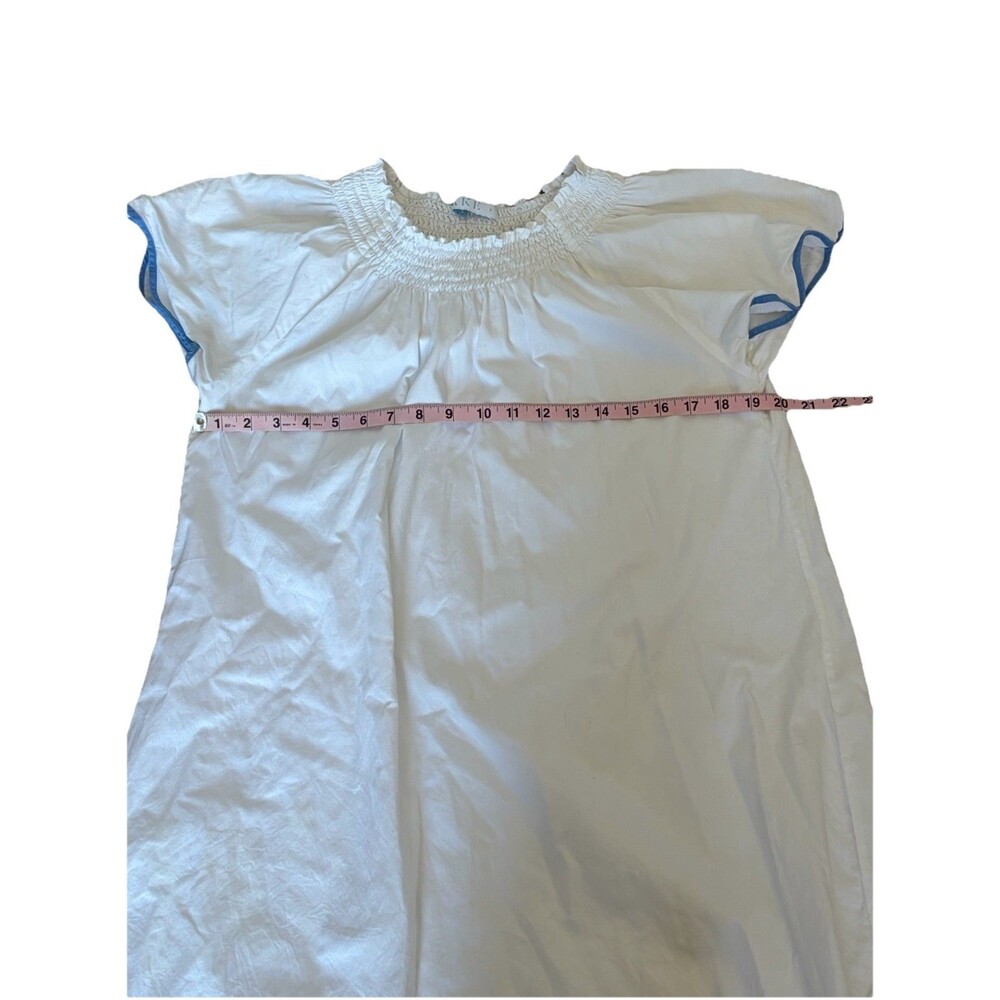 LAKE Pajamas Patio Dress Small White Royal Blue Scalloped Trim 100% Cotton Lined - Picture 7 of 8